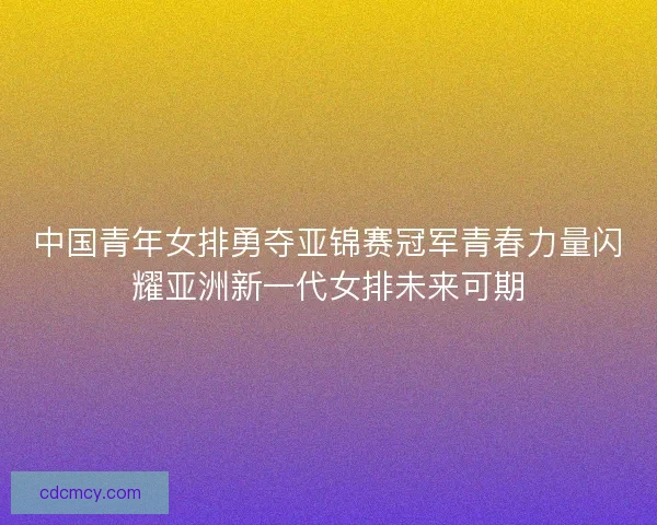 中国青年女排勇夺亚锦赛冠军青春力量闪耀亚洲新一代女排未来可期